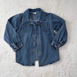 Kids Boutique Style Blue Denim Button Down Long Sleeve Shirt 6-7 Years